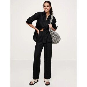 New Banana Republic Black 100% Linen Pull-on Ankle Pants Large Tall Black NWT